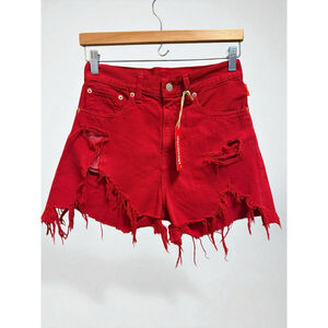 DENIMIST Pierce Distressed Destroyed Red Shorts Size 26